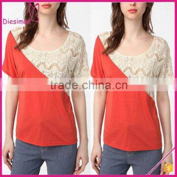 Coral short sleeve fashion ladies crochet blouse