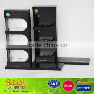 Factory Supplies Custom Black Acrylic Goods Display Showcase With 3 Layers