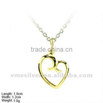 [PSA-0994c] 925 Silver Religion Pendant / Charm with Gold Plated, Heart Charm/ Pendant,Plain Silver Charm/ Pendant