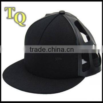2014 cool black 5panel front cotton back leather blank baseball cap