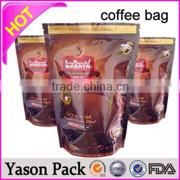 Yason new style and high quality block bottom coffee bag plastic packaging coffee bag with tin tie and one-way valve side gusse