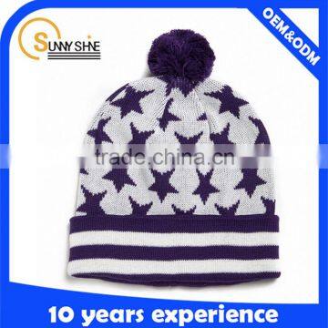 100% Acrylic Custom Beanie Hat Fashion Pom-Pom Knitted Beanie Hat