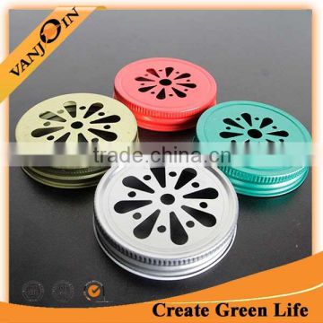 Colored Mason Jar Daisy Cut Lid