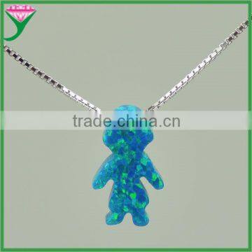 925 silver chains OP36 blue green synthetic opal gems opal boy shape pendants