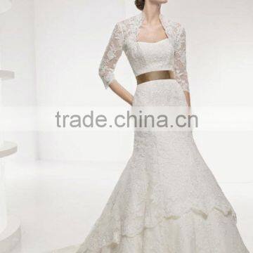 grace lace jacket shining wedding dress with gold bowknot back LSW-051