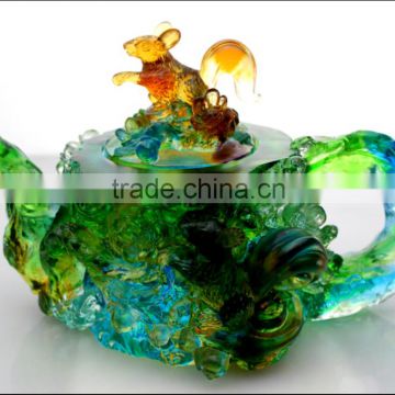 squirrel tea pot liuli colored glass tea sets business gift