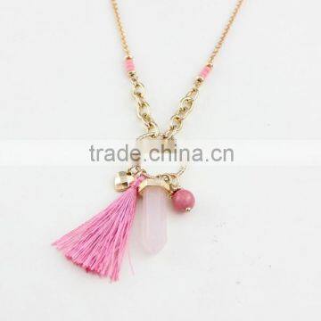2015 Newest Long Tassel Pink Natural Stone Pendant Necklace photo-4