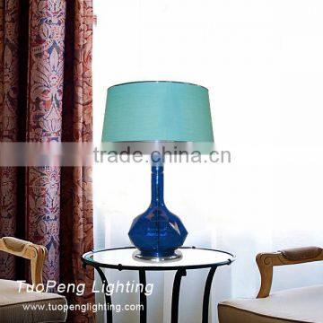 Blue glass and chrome table lamp base