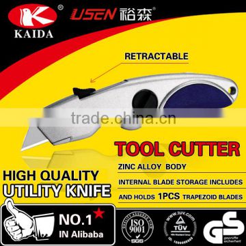 tool cutter 3pcs Trapezoid blade Zinc alloy Auto Retractable Utility Cutter Knife