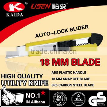 Plastic handle 18mm blade Auto-lock slider art knife cutting knife