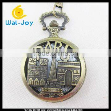 WJ-1596 alibaba hot sale fashion Paris Eiffel Tower promotion pocket watch