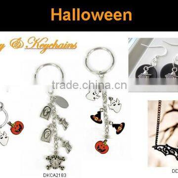 Fashion metal Halloween keychain with earrings jewelry set ,Customized Colors or LOGO and OEM design accept