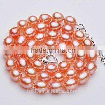 7.0-8.0 mm Metallic Freshwater Drop Peach Pearl Necklace