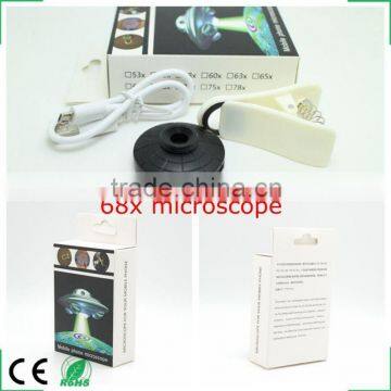 Brand New Universal LED Clip Mobile Phone Microscope Magnifier Micro Lens 68X Optical Zoom Telescope Camera