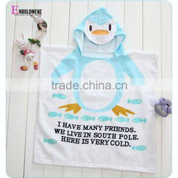 100% Cotton kids poncho towel/reactive printing hooded towel with animal design