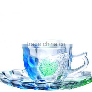 Leave pattern glass coffee tea cups and saucers