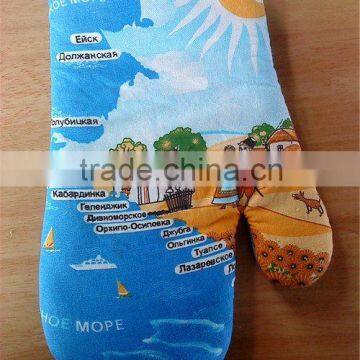 Logo Printed 100% Cotton Oven Mitt, Heat Resistant and Ergonomic Kitchen Cooking Mitt Glove photo-2