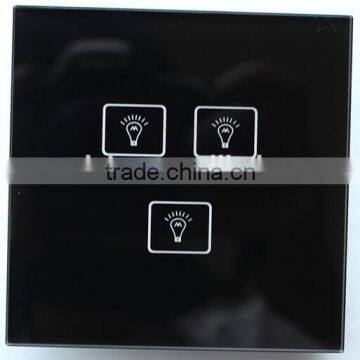 New design HY303HD 3 gang top quality crystal glass screen touch switch with indicator light