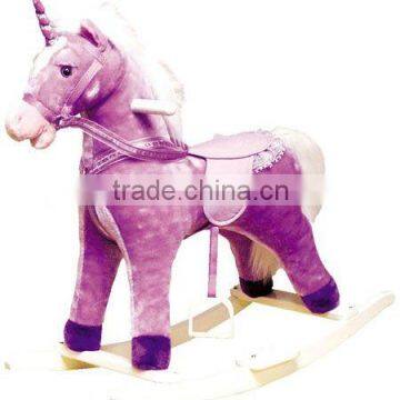 Plush purple Unicorn rocking horse with sound new ride on toys