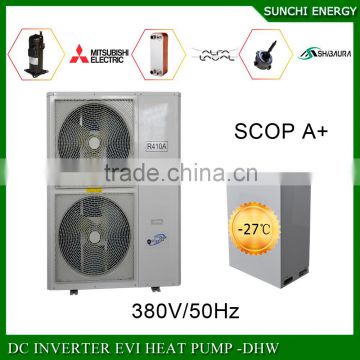 EVI tech -25C winter floor heating 100~350sq meter room 12kw/19kw/35kw auto-defrost split heat pump dc inverter water heater