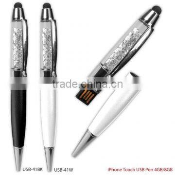 Crystal usb touch pen, touch screen stylus pen usb flash drive 8GB, crystal usb flash drive with stylus touch