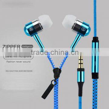 2016 zipper earphone Best sound heavy bass sport stereo earbuds