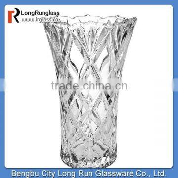 LongRun china glassware pattern glass vase with diamond-shaped engraved pattern home decoration