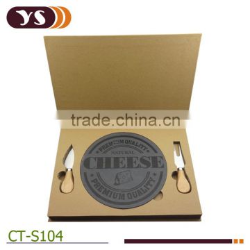 cheese serving set with round slate board including knife