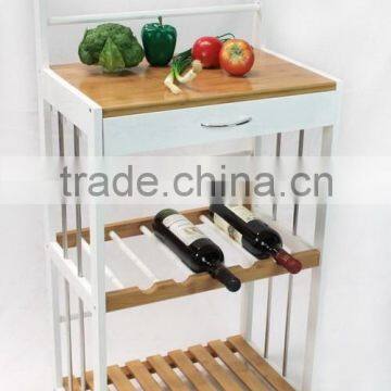 Bamboo kitchen trolleys with baskets wheels for kitchen room