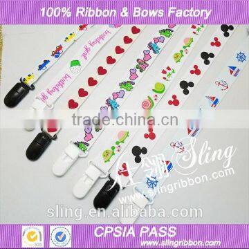 Wholesale Printed Grosgrain Ribbon Baby Pacifier Clip