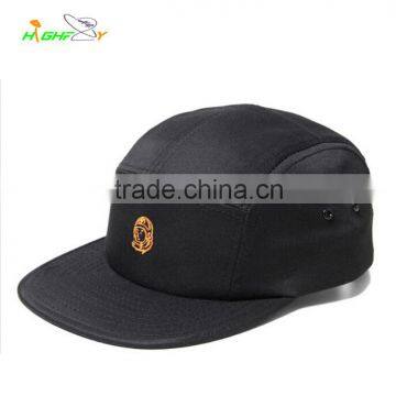 custom top quality black cotton twill plain flat five panel blank camper cap with metal eyelets outdoor cycling hat