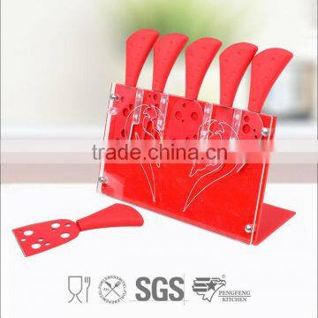 5pcs cheese knife set in red handle/cheese knives set