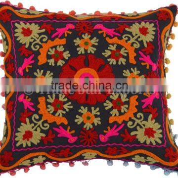 Indian Cotton Suzani Cushion Cover Embroidered Ethnic Pillows Boho Shams Throw