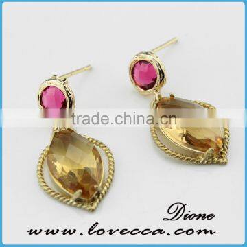 2016 Hot Latest Designs Raw Brass Material Gemstone Fashion Drop Earrings for Women