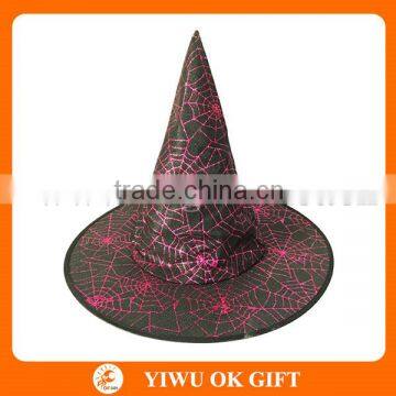 2016 Hot Sale Halloween Black Witch Hat with Pink Spider Web Printed