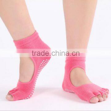 Yoga Pilates Breathable Grip Cotton Non Slip Skid Toeless Half Toe Socks photo-3