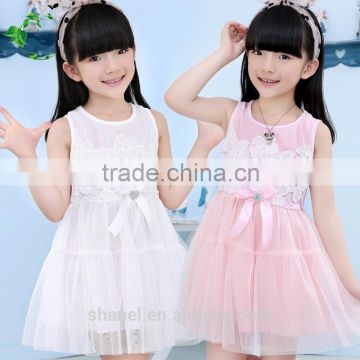 2015 NEW arrival fashionable cotton bowknot dress lace flower printed dress for lovely girls