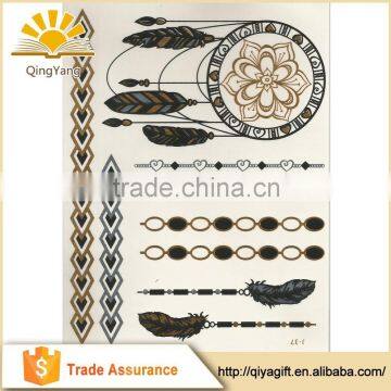 non-toxic temporary metallic fashion water transfer sticker body tattoo