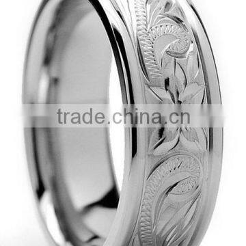 8MM Titanium Ring Wedding Band With Engraved Floral Design