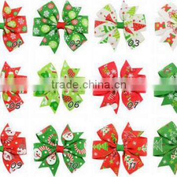 christmas ribbon bow with clips for baby hair accessories