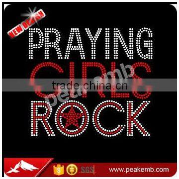 Praying Girls Rock Iron on Rhinestone Transfer Decal Jesus Rhinestone Transfer