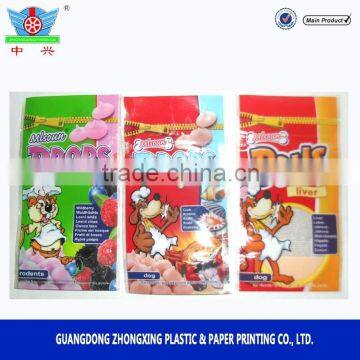 Pet food packaging plastic bag with zipper cartoon bag