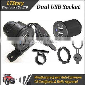 Blue Led Light Panel Mount Dual USB Socket