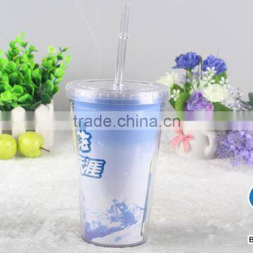 Double Wall Plastic Acrylic Paper Insert Tumbler With Straw photo-3