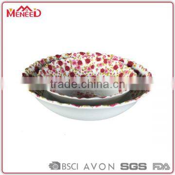 LFGB certificated personlaized roses decorative large melamine party bowl