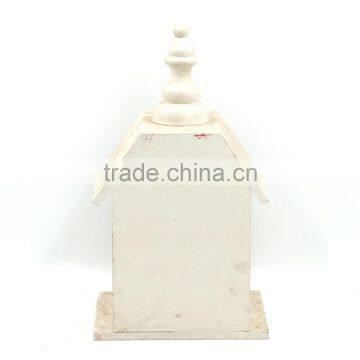 Beautiful Painted Fower White Tower Top Shape Wood Crafts Feeding Station Bird House photo-3