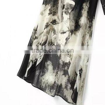 2015 New Fashion Long Chiffon Cardigan,maxi Ink Printing Chiffon Cardigan for Women With Long Sleeve Falbala Placket photo-6