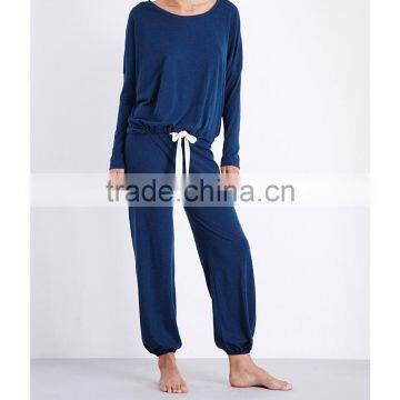 Wholesale Women Relaxed Scoop Neck Dropped Shoulders Long Sleeves Jersey Pyjama Blouse(DQE0160T) photo-2
