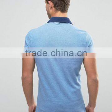 Short Sleeve Button Placket Split Sides Contrast Collar Men's 100% Cotton Breathable Pique 200g Casual Blue Blank Polo Shirt photo-2