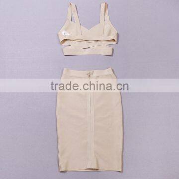 Restock Top Quality 2 Pieces Set Knee Length HL Rayon Sexy Women 2015 Bandage Dress 10 Color Wholesale photo-4